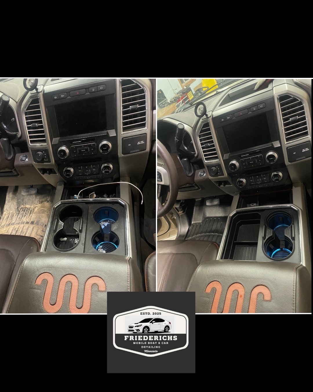 Before and after — center console and dash